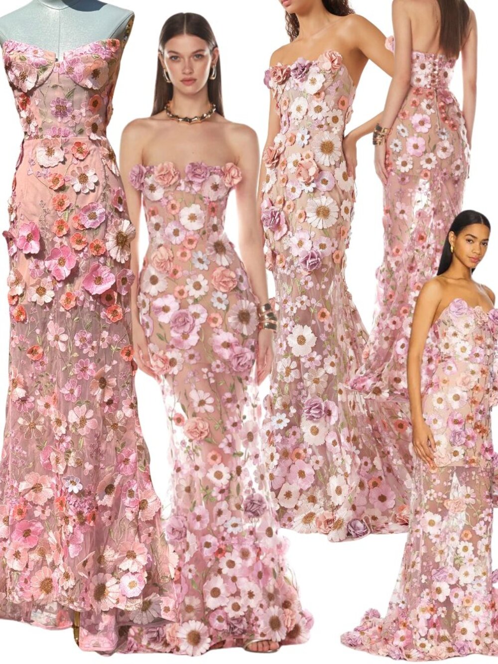 🆕 BRONX & BANCO 🧿 NWOT Jasmine Floral-Appliqued Gown, Pastel Pink Sz S US 4